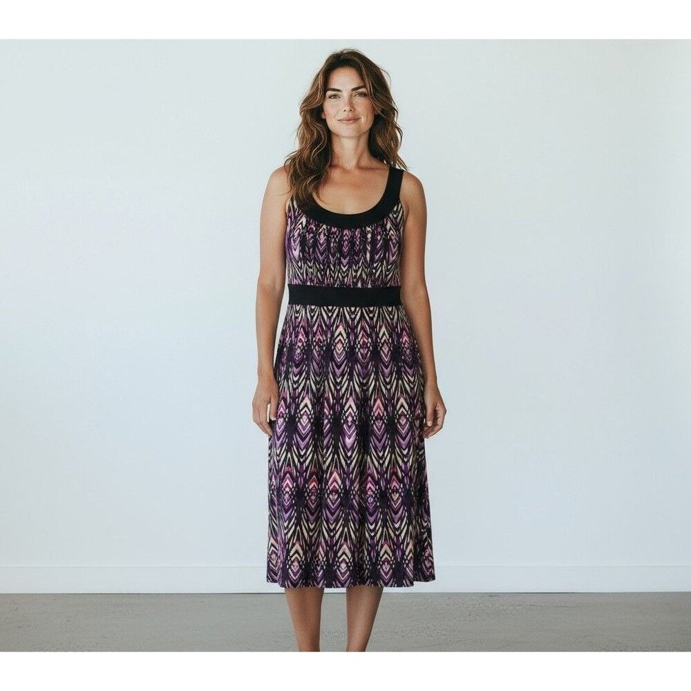 Dressbarn Purple Geometric Print Midi Dress Size 20W 2X‎ Plus Sleeveless Stretch